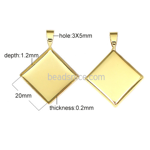 Jeweiry Brass Pendant,fits 20mm Rhombus,Hole:about 5.5x3.5mm,Nickel Free,Lead Free,Rack Plating,