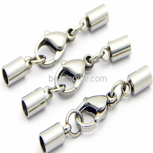 Brass end cap round Leather Cord End Crimp Caps For Necklace Bracelet Making Silver Tone With Lobster Clasp