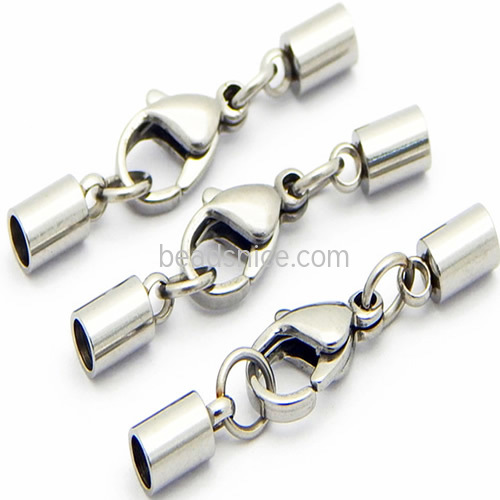 Brass end cap round Leather Cord End Crimp Caps For Necklace Bracelet Making Silver Tone With Lobster Clasp