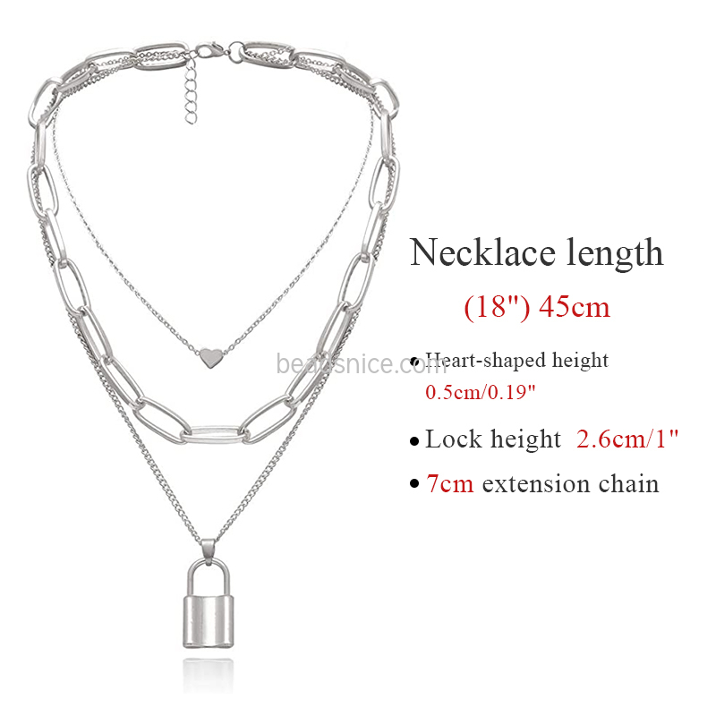 Punk Exaggerated Multi-Layer Chain Necklace Women's Heart Retro Alloy Necklace