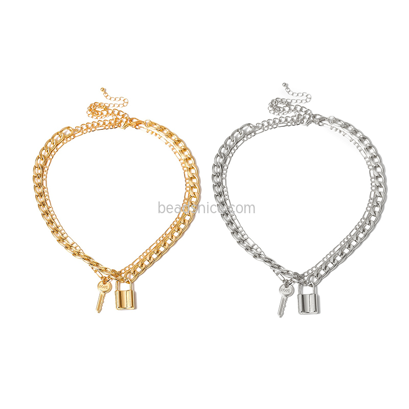 Creative Fashion Retro Key Lock Pendant Women's Double Layer Necklace