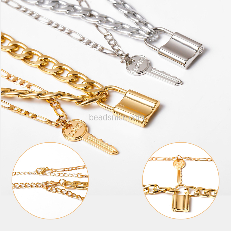 Creative Fashion Retro Key Lock Pendant Women's Double Layer Necklace