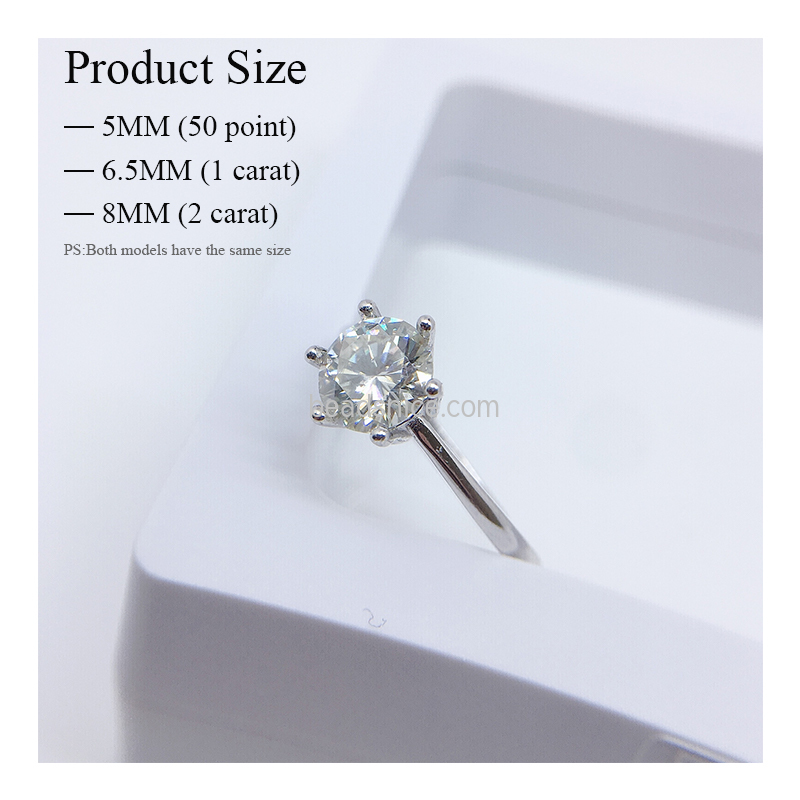 S925 silver classic six-claw Mosang diamond ring setting female models