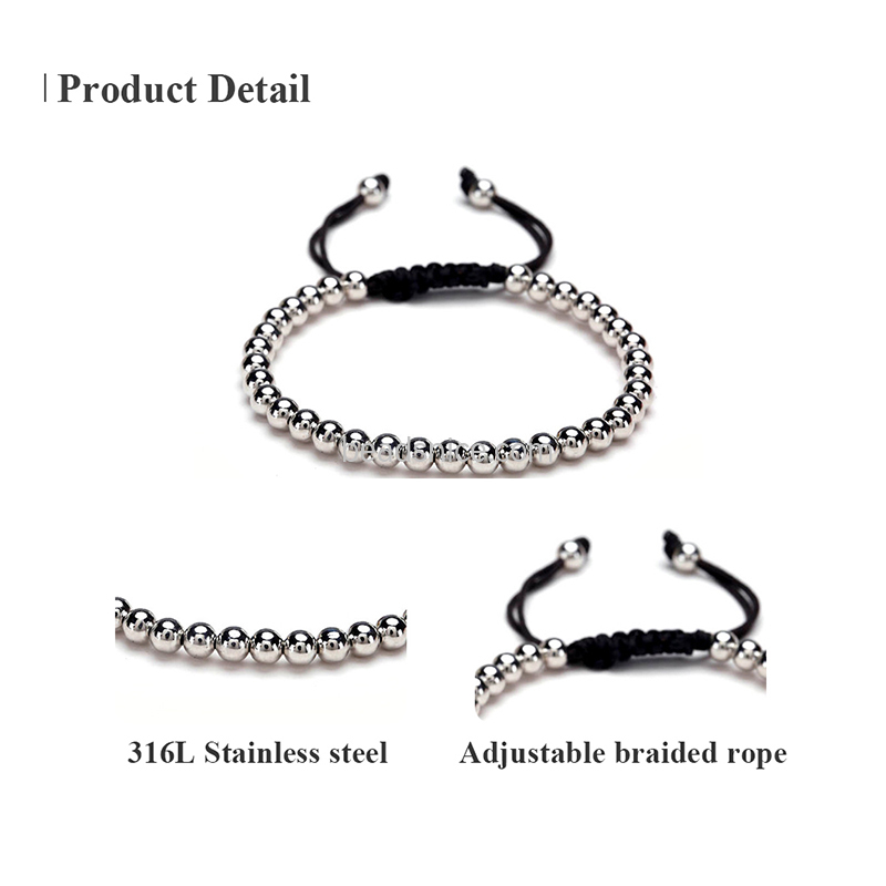 Hot sale stainless steel braided rope bracelet with 6mm titanium steel ball