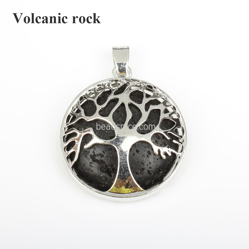 Hollow life tree with natural semi-precious stone Alloy pendant