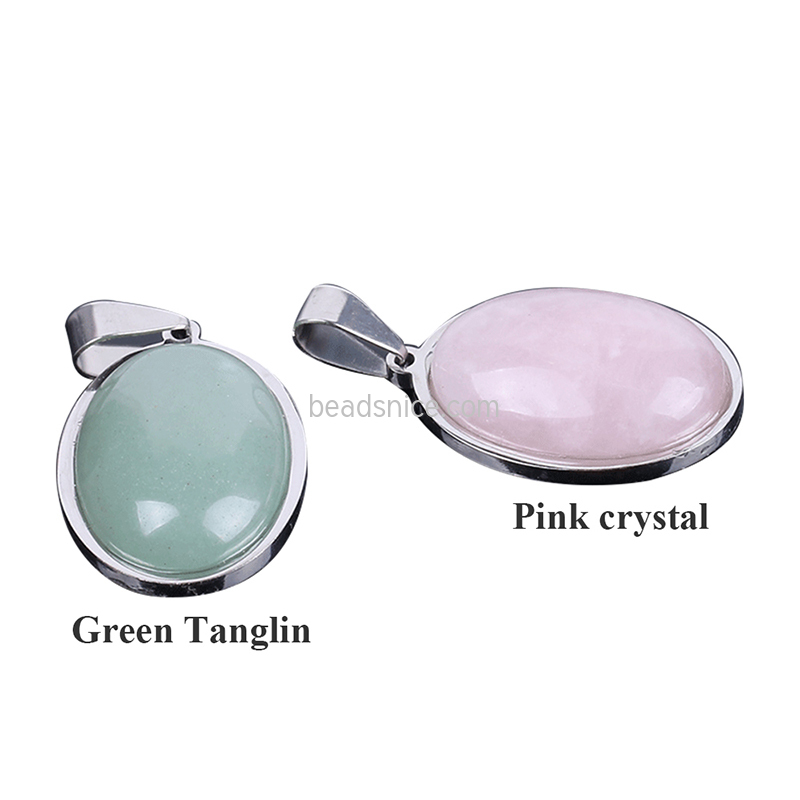 Natural Crystal Oval Alloy Pendant
