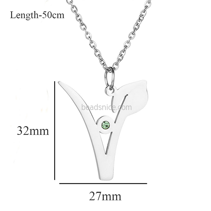 New popular stainless steel green zircon necklace
