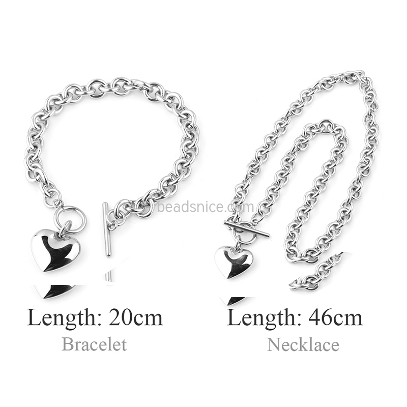 316L stainless steel heart-shaped ladies necklace and bracelet set