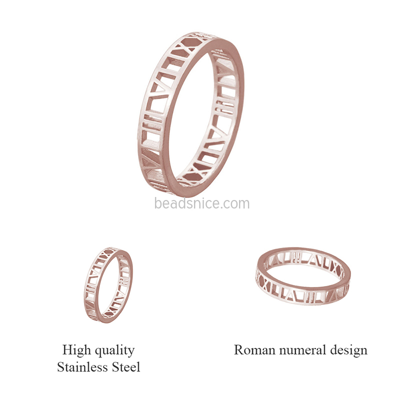 European and American Roman Numeral Hollow Unisex Stainless Steel Ring