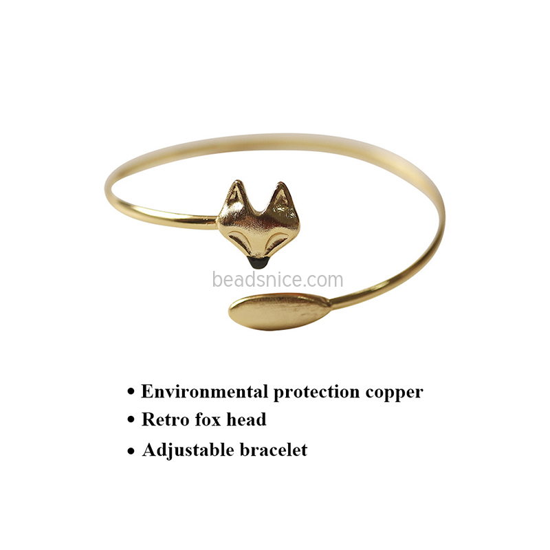 European and American retro fox head adjustable copper bracelet