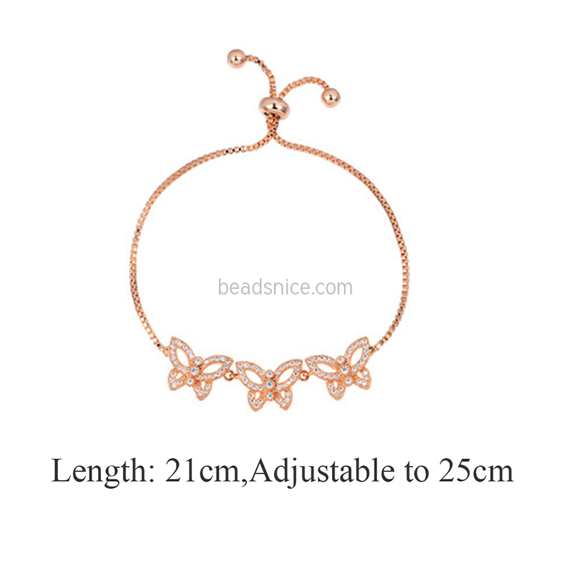 New fashion micro-inlaid zircon three butterfly pull-out copper bracelet for women