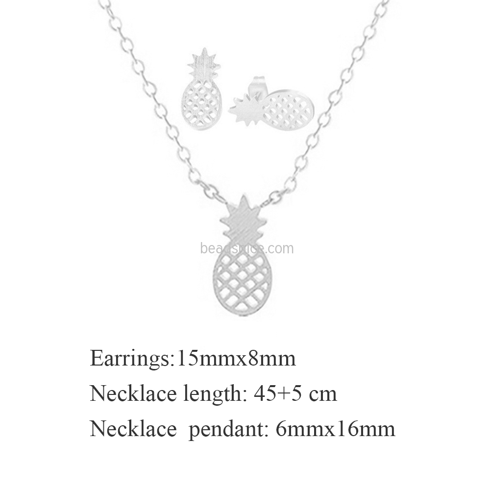 Brass Pendant Necklace Stud Set pineapple shape