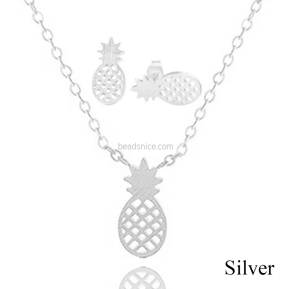 Brass Pendant Necklace Stud Set pineapple shape