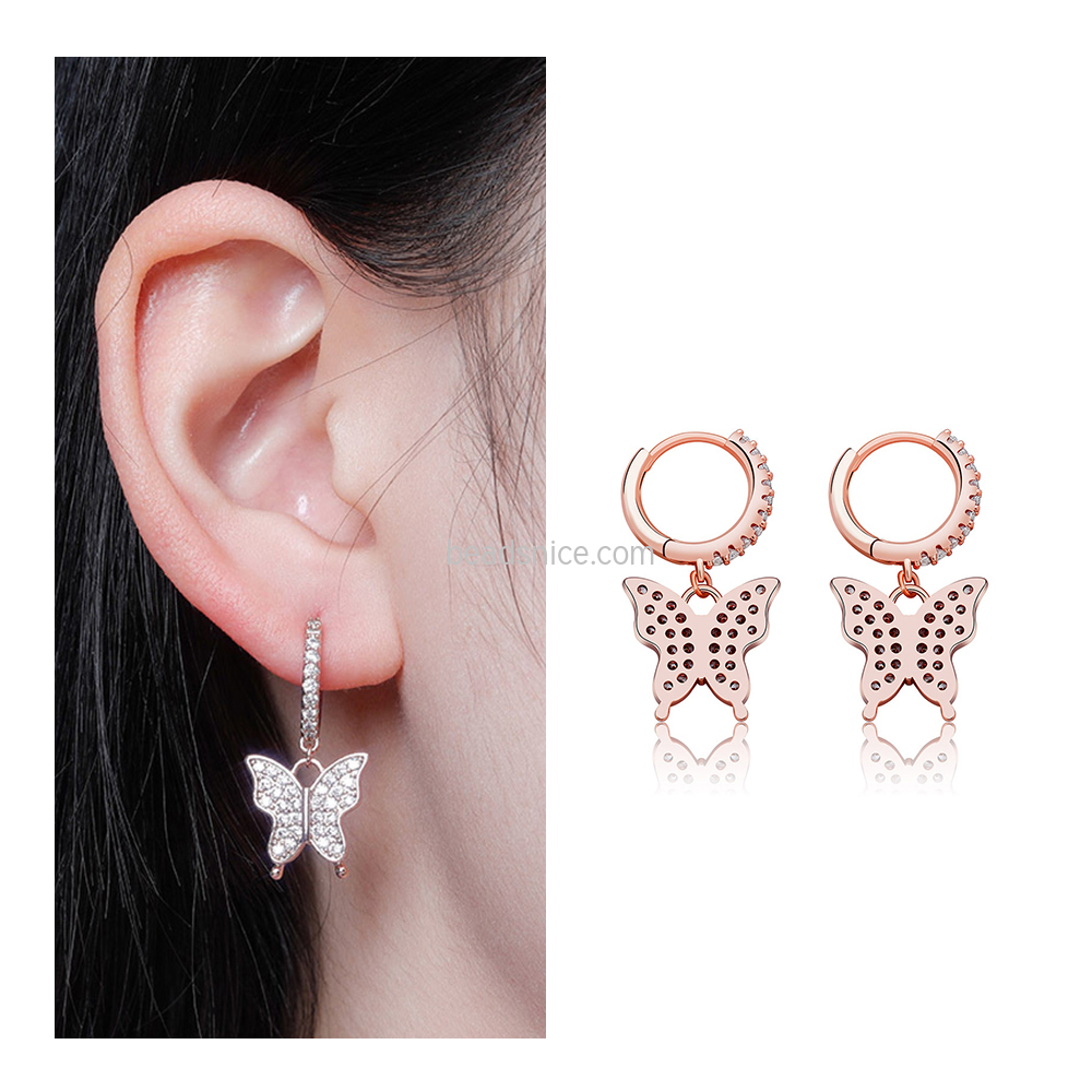 Butterfly ladies copper earrings with zircon