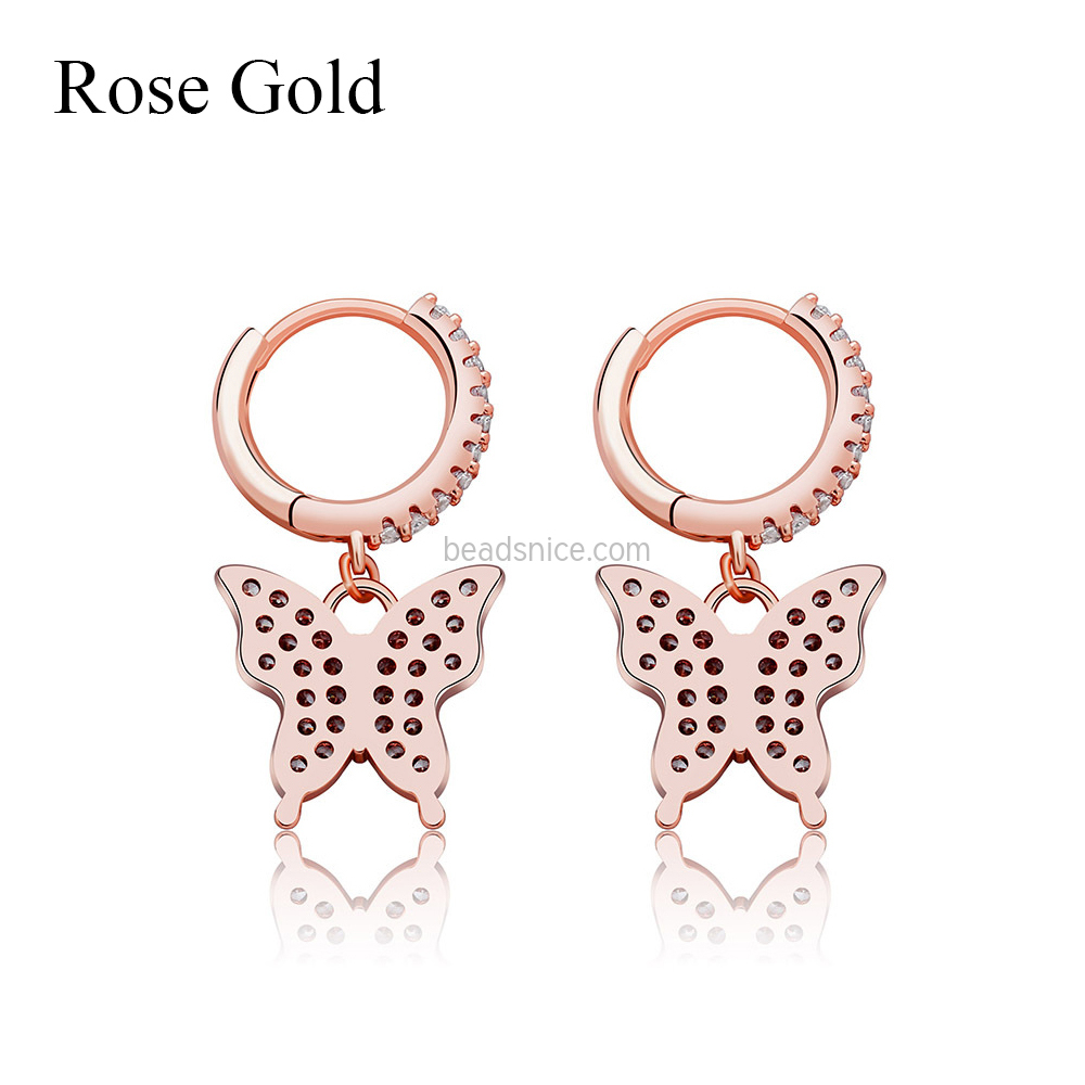 Butterfly ladies copper earrings with zircon