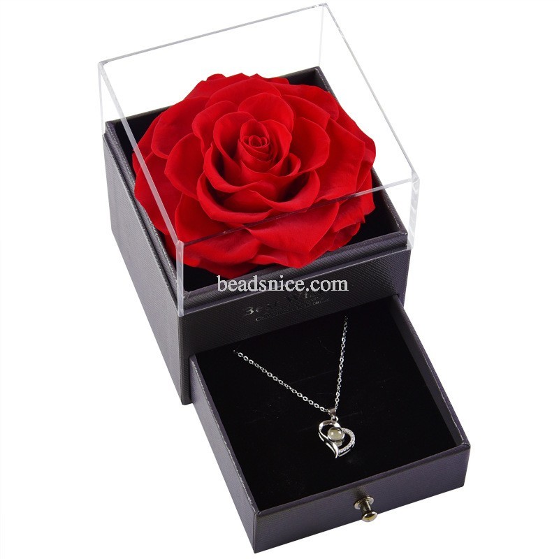 Preserved Red Real Rose with I Love You Necklace in 100 Languages -Enchanted Rose Flower Gifts for Mom Wife Girlfriend Her on Va