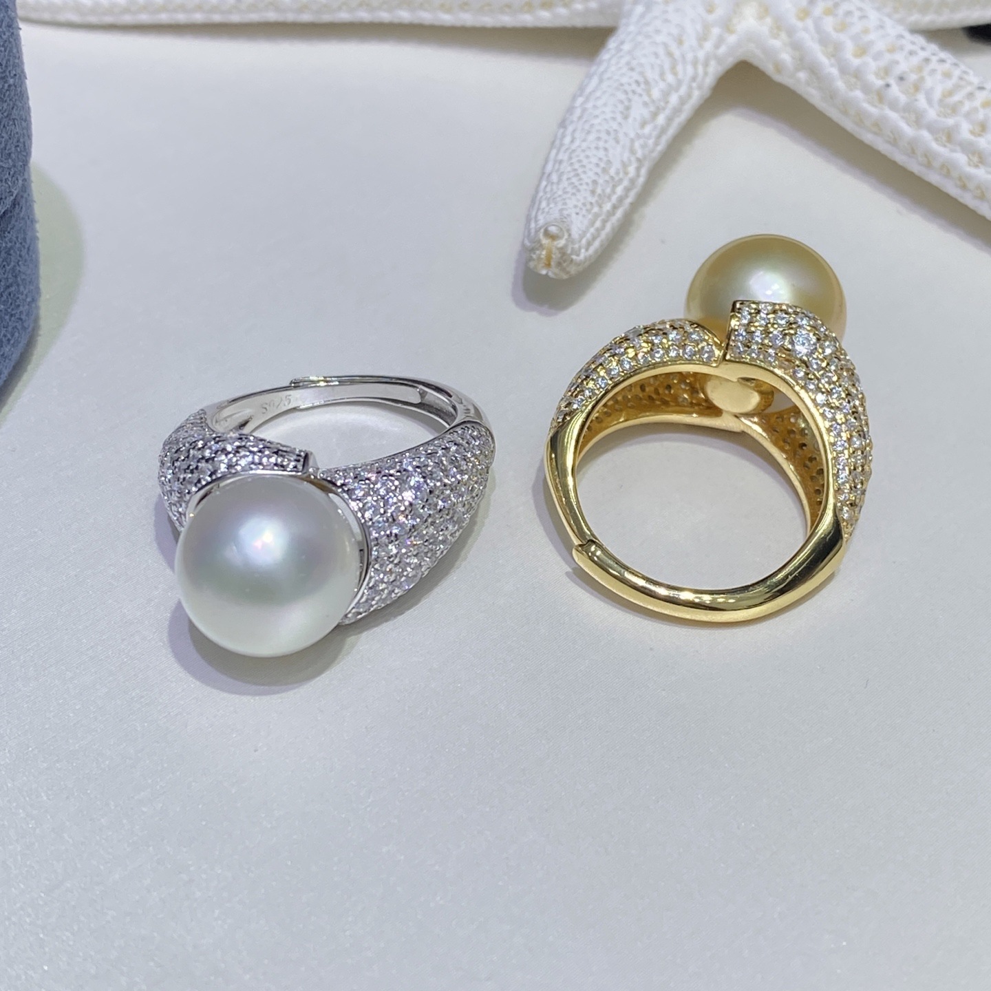 Solid sterling silver zircon inlaid pearl ring mount Solid sterling silver zircon inlaid pearl ring mount