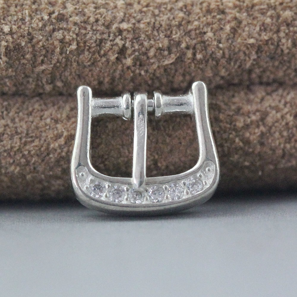 Sterling Silver Paved Stone Watch Buckle Lab Verified Leather Strap Fastener Sterling Silver Paved Stone Watch Buckle Lab Verified Leather Strap Fastener