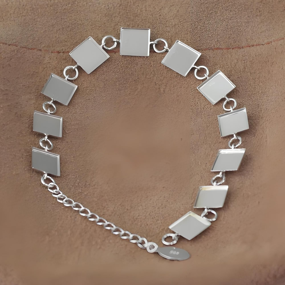 Sterling Silver Square Tile Bracelet Base Lab Verified Engravable Wrist Chain Blank Sterling Silver Square Tile Bracelet Base Lab Verified Engravable Wrist Chain Blank