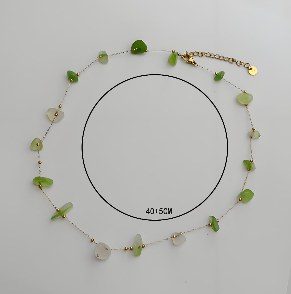 Stainless Steel Elegant Green Jade Choker Fresh Forest Style Stainless Steel Elegant Green Jade Choker Fresh Forest Style