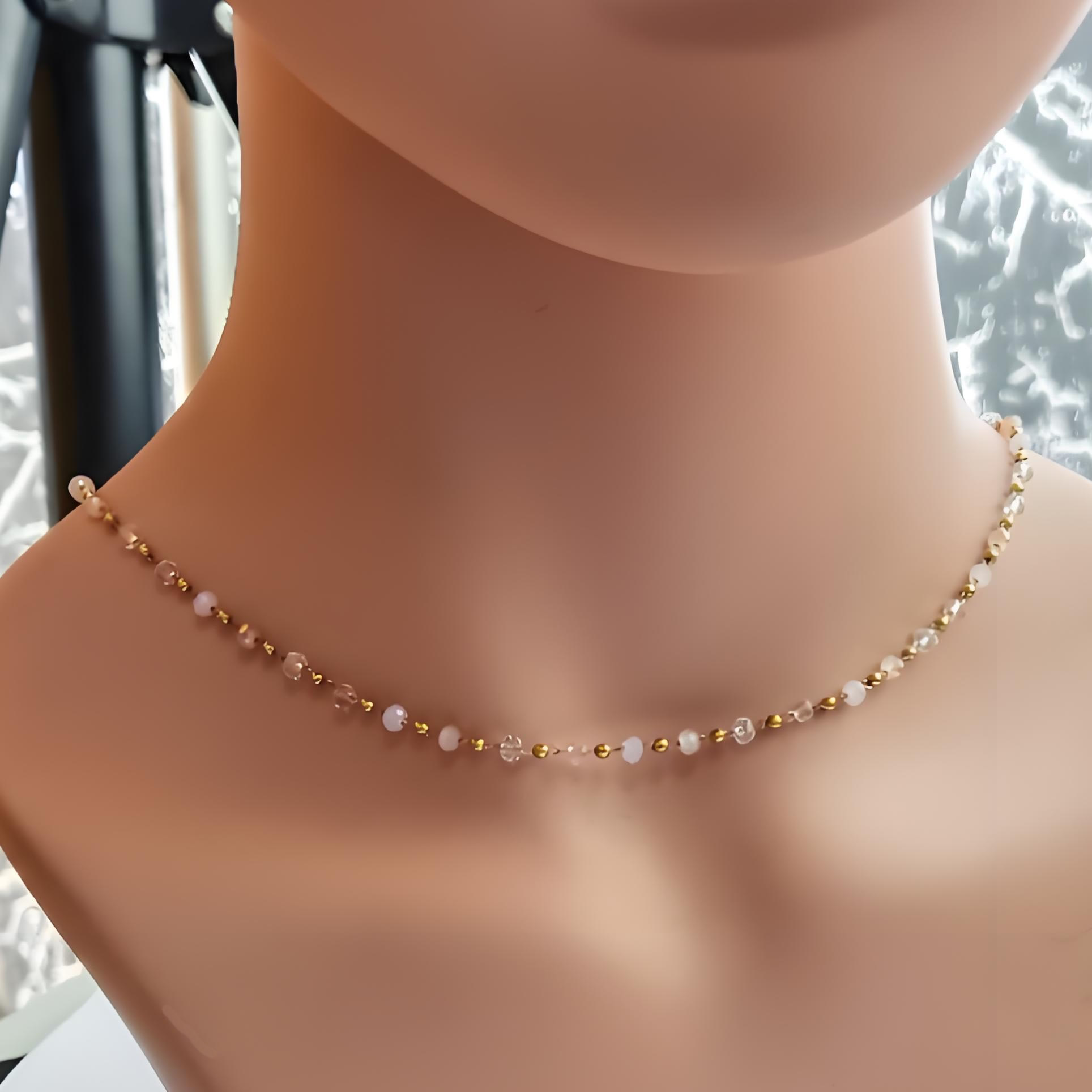 Stainless Steel Wire Wrapped Pink Faceted Stone Bead Necklace Handmade Craft Gifts Daily Wear Girly Jewelry Findings Stainless Steel Wire Wrapped Pink Faceted Stone Bead Necklace Handmade Craft Gifts Daily Wear Girly Jewelry Findings