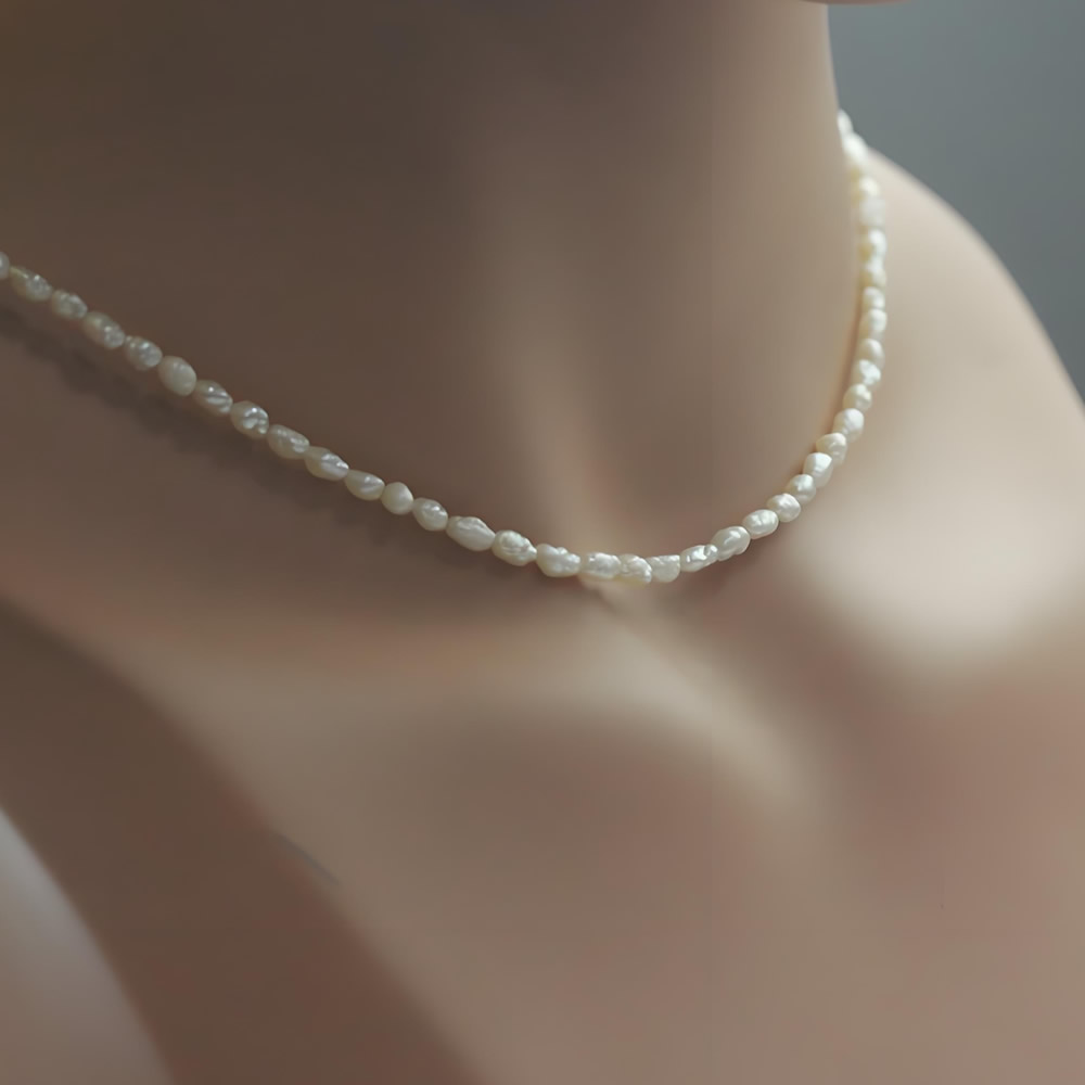Stainless Steel Rice Pearl Choker Necklace 38cm Women Jewelry Stainless Steel Rice Pearl Choker Necklace 38cm Women Jewelry
