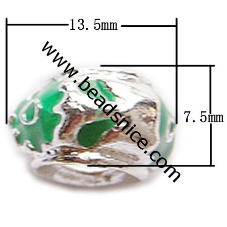 Enamel charm European beads style, alloy, no , Pb-free & Ni-free & Cd-free & Zn-free, 7.5x13.5mm, The hole approx 5.5mm , 