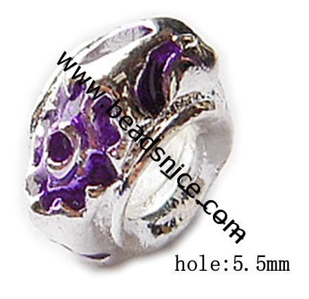 Enamel charm European beads style, alloy, no , Pb-free & Ni-free & Cd-free & Zn-free, 7.5x13.5mm, The hole approx 5.5mm , 