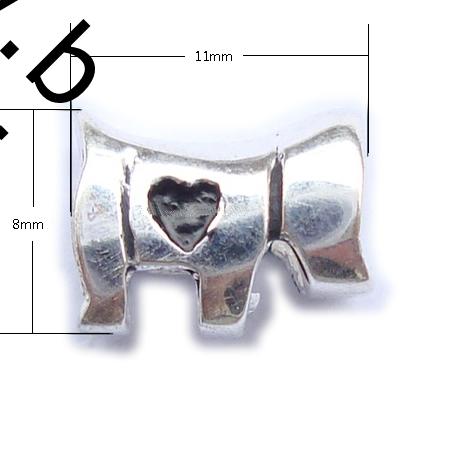 European beads style, 925 sterling silver, non twist the screw in the hole, 11x7x8mm, The hole approx 4.5mm 