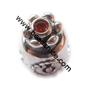 925 Sterling Silver Bali European Style Beads,With Zircon(C.Z) beads,9x12mm,The hole approx 4.5mm,