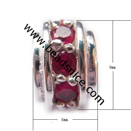 925 Sterling Silver European Style Beads ,With Zircon(C.Z),No  ,6x9mm,The hole approx 4.5mm,