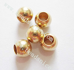 Jewelry smooth surface spacer beads, brass, round,nickel- free, lead- safe, 10mm, hole:5mm,