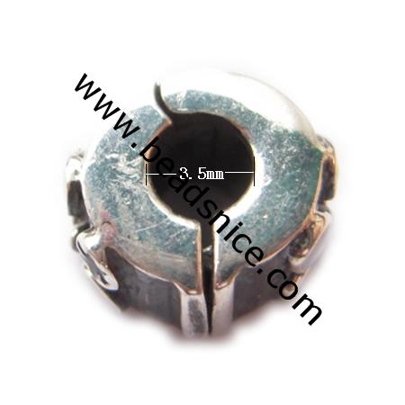 Sterling Silver Bali European Clip/Stopper,6x9.5mm,Hole:3.5mm,