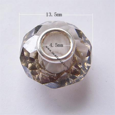 Crystal European Beads, with silver core, Rondelle, 13.5x9mm, Hole:Approx 4.5MM