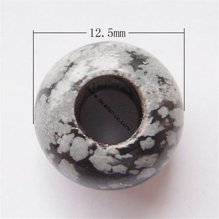 Gemstone Beads European, Snowflake Obsidian ,Flat Rond,12.5x7.5mm,hole:approx 5mm