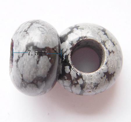 Gemstone Beads European, Snowflake Obsidian ,Flat Rond,12.5x7.5mm,hole:approx 5mm