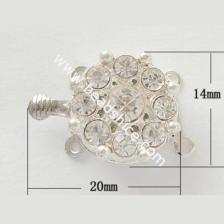  Jewelry clasp with Rhinestone, brass,silver plated, two rows, nickel free, lead free,14x20mm, 