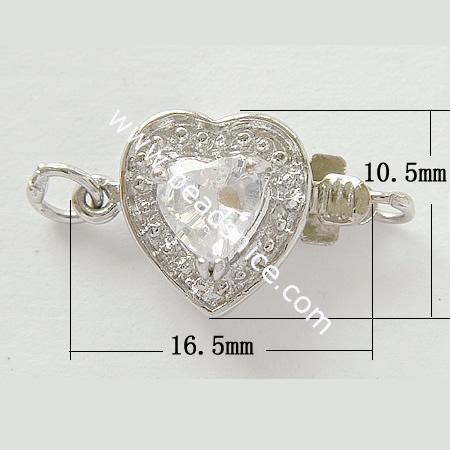  Jewelry Clasp with Rhinestone, brass,silver plated, noe row, nickel free, lead free,10.5x16.5mm, 