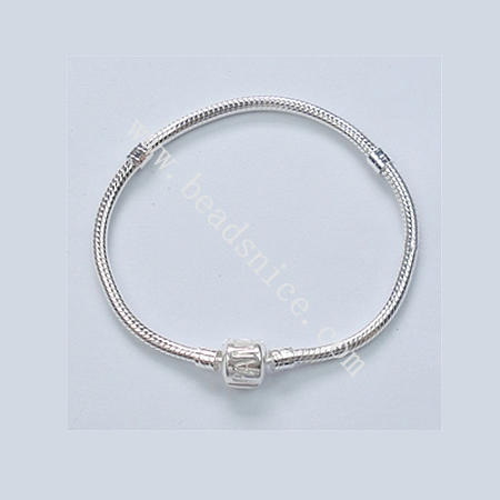 European style 925 sterling silver bracelet, Silver plated, 3mm, 7.5-inch,