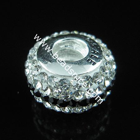 European beads style with Czechish Rhinestone,925 Sterling Silver,  ,8.5mmx13.5mm,hole:approx 4.5mm,