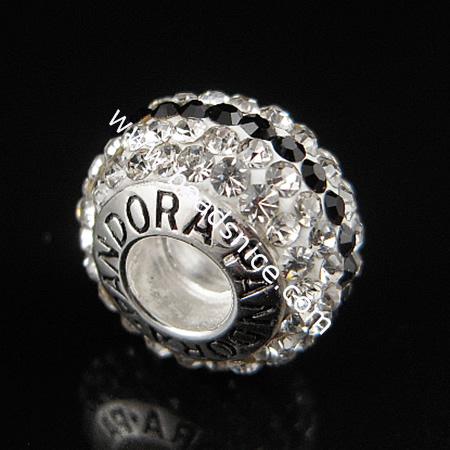 European beads style with Czechish Rhinestone,925 Sterling Silver,  ,8.5mmx13.5mm,hole:approx 4.5mm,