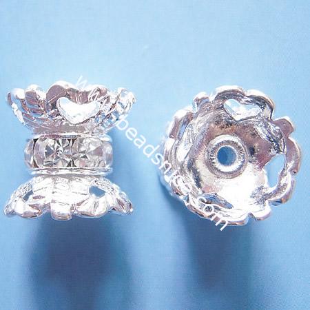 Crown Rhinestone Beads,with Middle East  rhinestone , brass, Ni-free , Pb-free, Flower,7X7X11mm,