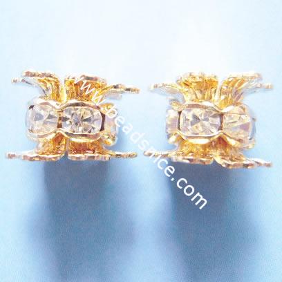 Crown Rhinestone Beads,with Middle East rhinestone , brass, Ni-free , Pb-free, Flower,12X12X7mm,  