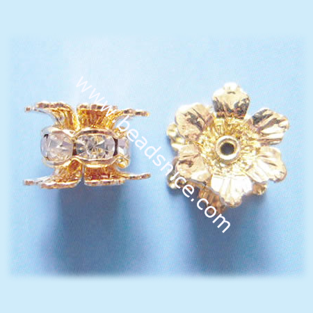 Crown Rhinestone Beads,with Middle East rhinestone , brass, Ni-free , Pb-free, Flower,8X8X7mm,  