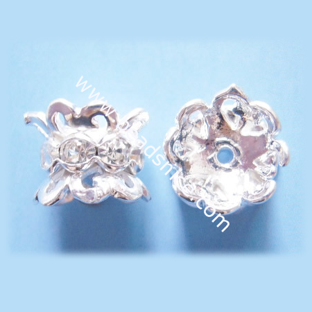 Crown Rhinestone Beads,with Middle East rhinestone , brass, Ni-free , Pb-free, Flower,7X7X9mm,  