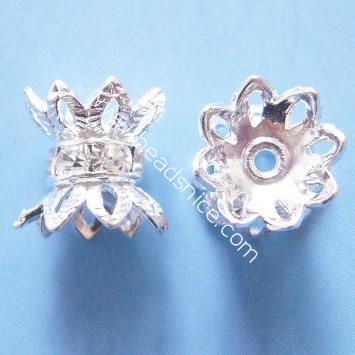 Crown Rhinestone Beads,with Middle East rhinestone , brass, Ni-free , Pb-free, Flower,7X7X12mm,  
