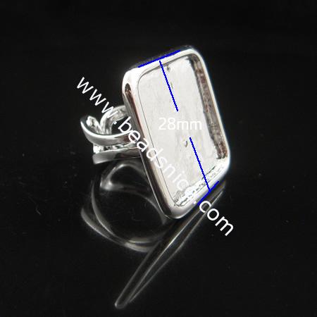 Brass finger ring settings,size:fits 24mm square,lead-safe,nickel-free,square