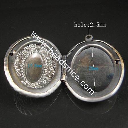 Brass Pendant, Album box, Oval, 37.8x27mm,inside diameter 29x17.8mm,Nickel free, Hole:Approx 2MM,