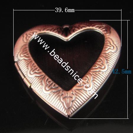 Brass Pendant, Album box, Heart, 42.5x39.6mm,inside diameter 29.5x26.8mm,Nickel free, Hole:Approx 2.5MM,