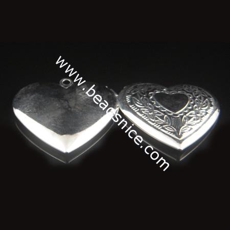 Brass Pendant, Album box,Heart,silver plated, 22.9x22.9mm,inside diameter 16.5x13.1mm,Nickel free, Lead Free,Hole:Approx 2MM,
